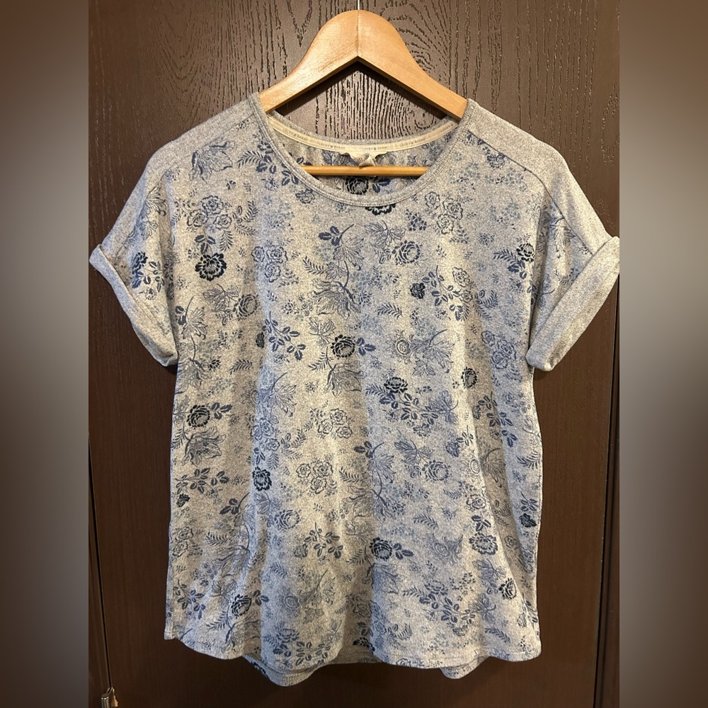 Lucky Brand Blue Floral Short Sleeve Top M